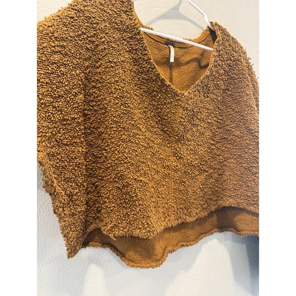 Free People Popcorn V-neck Long Sleeve Brown Sweater; Medium - Picture 4 of 5